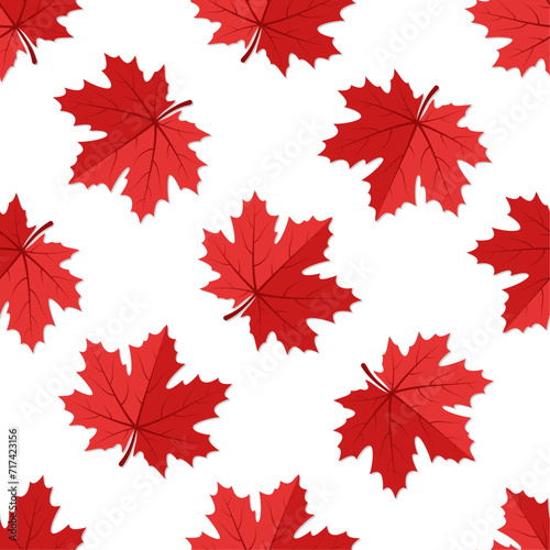 Autumn fall vector seamless pattern. Red maple leaves on white background. Best for textile  wallpapers  home decoration  wrapping paper  package and web design.