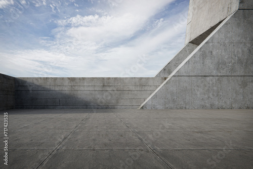 Empty concrete floor for parking. 3d rendering of abstract exterior architecture background.