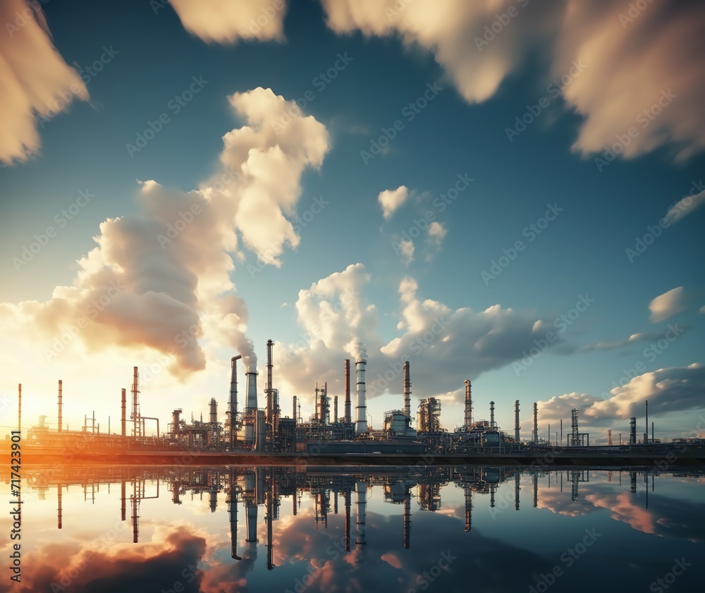 Fototapeta premium Oil refinery plant and industrial factory building construction from engineering technology and stee