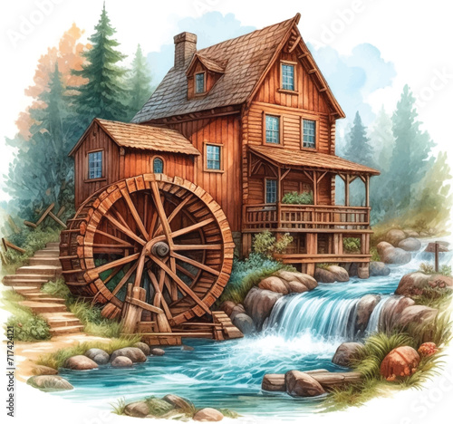 rustic house riverside with watermill