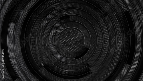 Realistic abstract looping 3D animation of the clock-style moving composite carbon fiber rings pattern rendered in UHD as motion background
