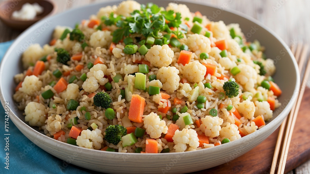cauliflower fried rice recipe that puts a low carb spin on the classic dish ingredients to rice, such as riced cauliflower, and incorporate a mix of colorful vegetables for added flavor and nutrition