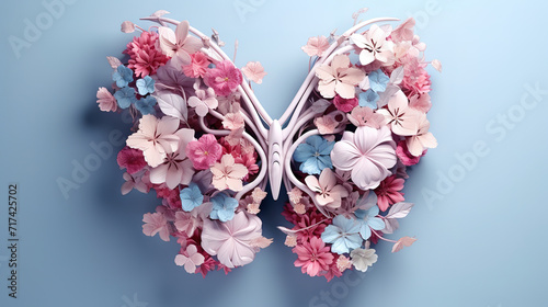 Thyroid organ with flowers in 3D style, Concept of thyroid disease and health
