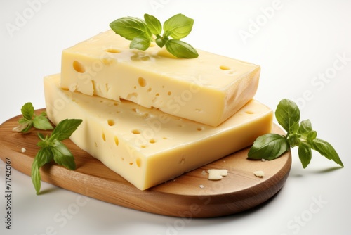 Provolone Cheese Slice, on isolated white background, Generative AI