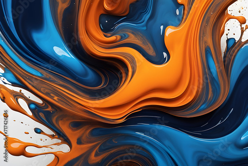 Spectacular image of blue and orange liquid ink churning together