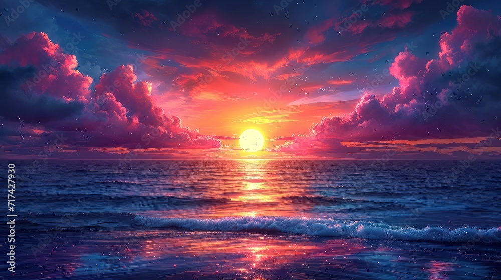 Beautiful Sunset Sunrise Over Blue Sea, Background Banner HD