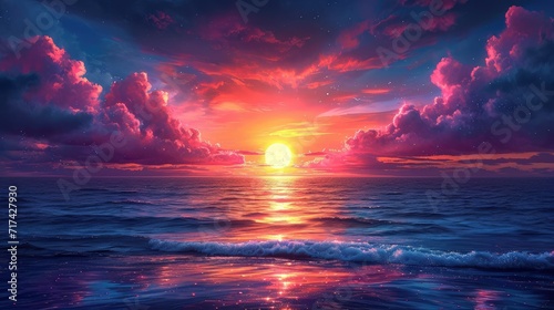 Beautiful Sunset Sunrise Over Blue Sea, Background Banner HD © Alex Cuong