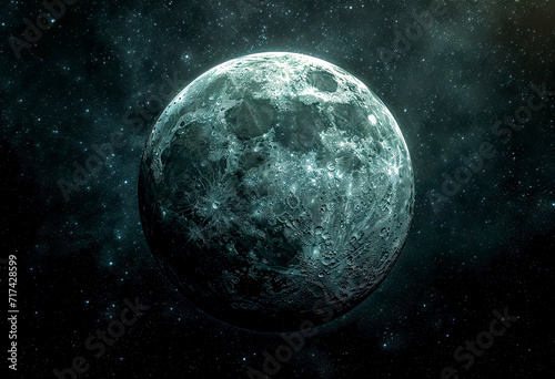 A bright moon floating alone in space, generative ai © John