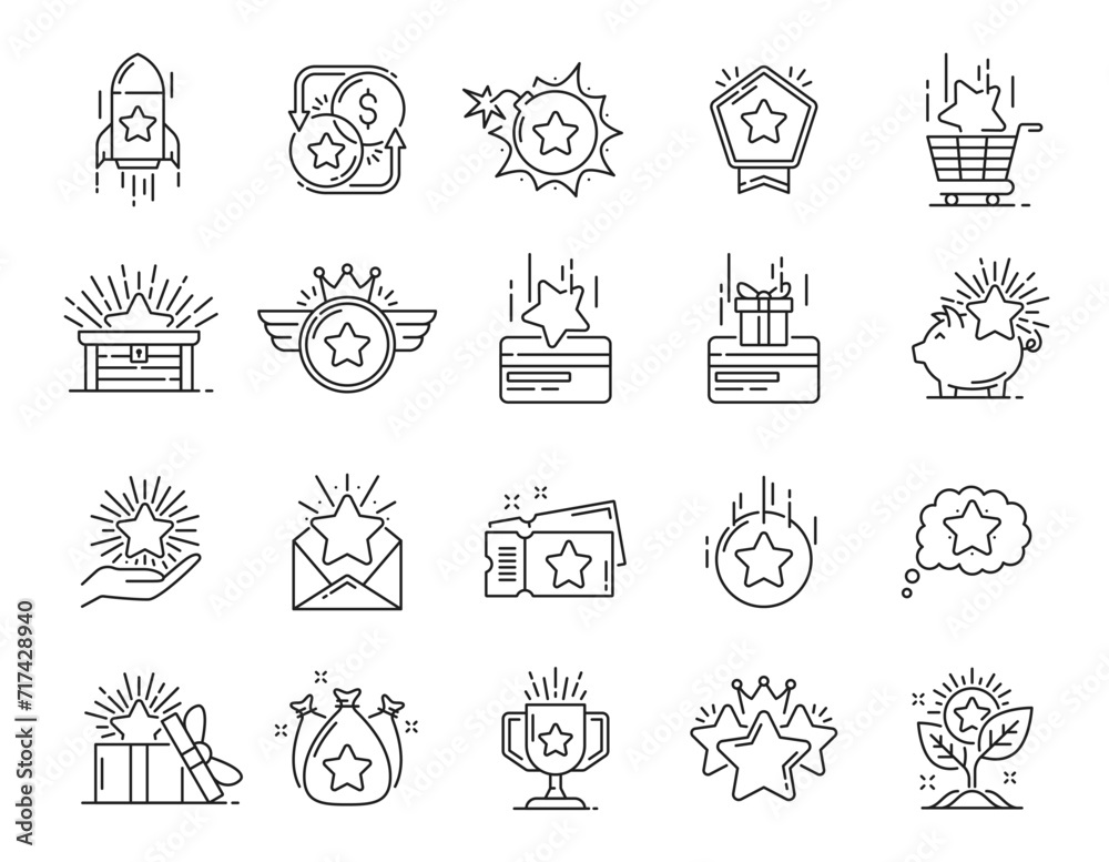 Benefit special bonus, prize and reward icons or loyalty gifts, vector ...