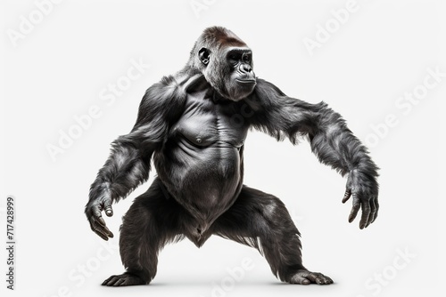 Large black gorilla isolated on white background. 3D illustration. Studio shot.