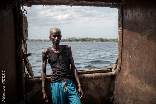 unfiltered reality of a resilient African man, embodying the daily challenges of life in an impoverished village, offering a candid portrayal of his strength and determination amidst adversity photo