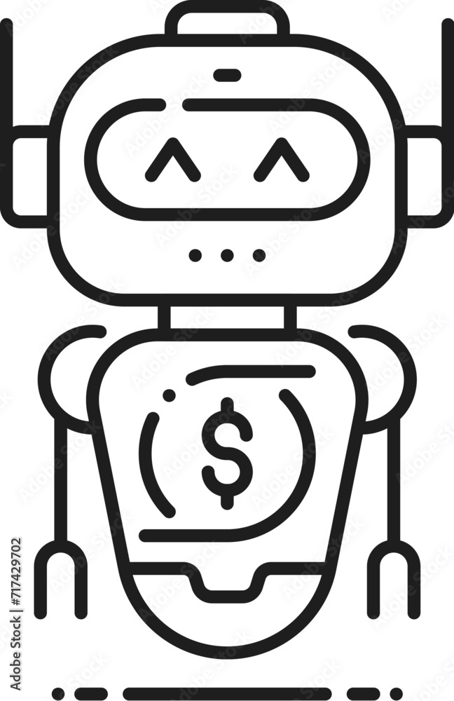 Cryptocurrency Internet robo advisor, fintech chat bot and blockchain online technology linear icon. Artificial intelligence technology fintech, online business bot linear vector icon with robot Cryptocurrency Internet robo advisor, fintech chat bot and blockchain online technology linear icon. Artificial intelligence technology fintech, online business bot linear vector icon with robot