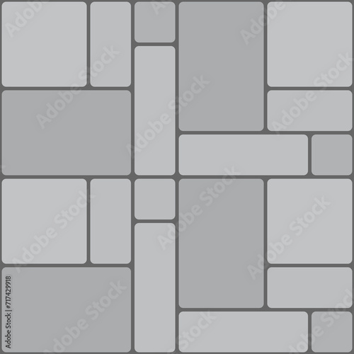 Paved street or garden sidewalk top view. Vector parquet paving pattern with tiles and granite blocks. Landscape design for streets and paths