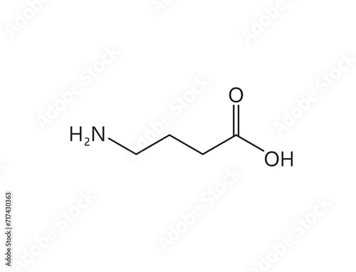 Neurotransmitter, gamma-aminobutyric acid chemical formula, vector molecular structure. Molecule of gamma aminobutyric acid or GABA, inhibitory neurotransmitter of central nervous system neurons