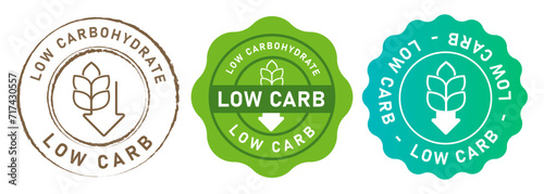 Low carb carbohydrates emblem seal logo sticker for dietary food design stamp