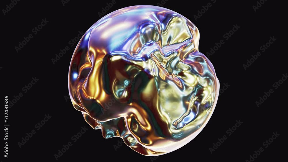 Realistic looping 3D animation of the beautiful abstract morphing colorful liquid pearly metal orb rendered in UHD with alpha matte