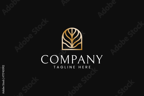 leaf nature with windows frame concept logo for property feminine business label brand identity