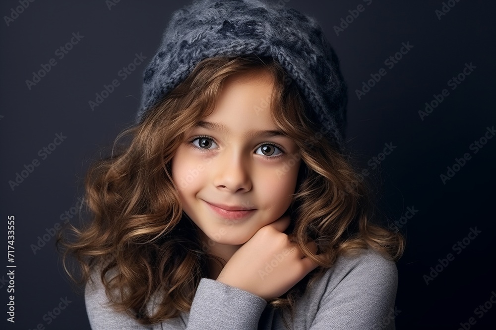 Portrait of a cute little girl in winter hat. Studio shot. Portrait of a cute little girl in winter hat. Studio shot.