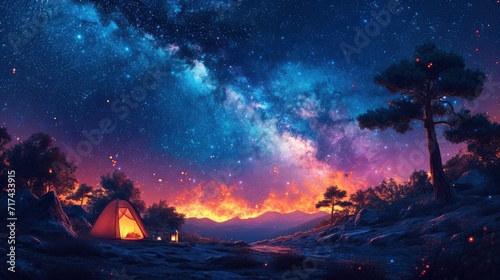 Camping Under Stars Milky Way Stretches, Background Banner HD