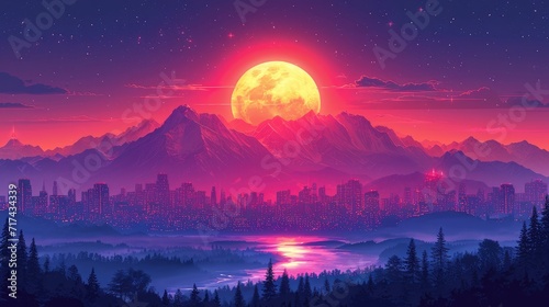 City Against Mountain Range Idyllic Sunset, Background Banner HD