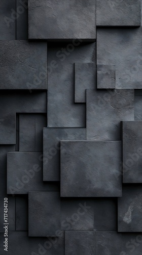 closeup black wall squares different sizes shapes gray anthropomorphic ratio creating thin monolith abstract leather flagstones solid colored grey matter promotional © Cary