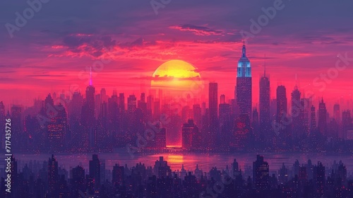 Colorful Sunset City Cityscape Background, Background Banner HD