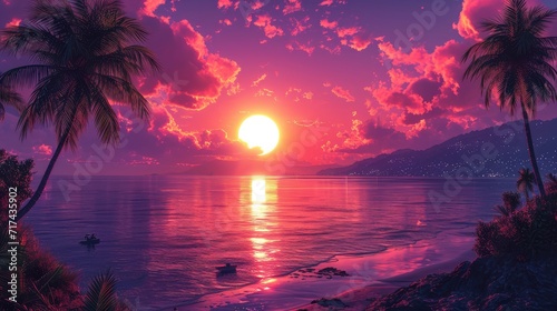 Colorful Sunset Skyoil Palm Farm Beautiful, Background Banner HD © Alex Cuong