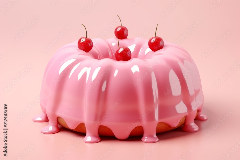 Pink Strawberry Glazed Vanilla Cake, on pink background, Generative AI Pink Strawberry Glazed Vanilla Cake, on pink background, Generative AI