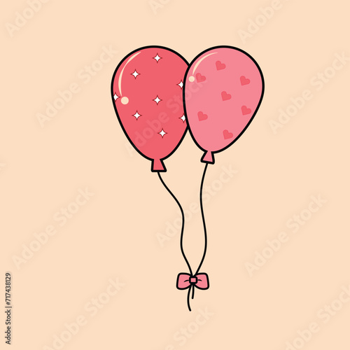 Balloons with love and star in cartoon flat style isolated set on white background , valentine day, mother day