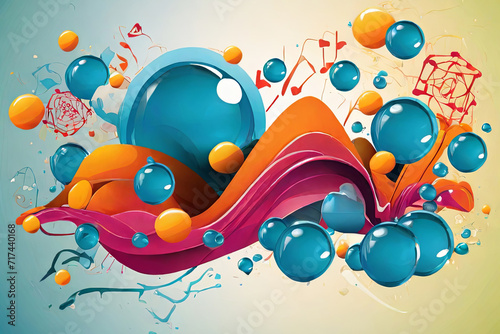Pulse of Wellness. A dynamic color poster with bubbles and heartbeat rhythm, promoting elements of sport and a healthy lifestyle in vibrant vector illustration.