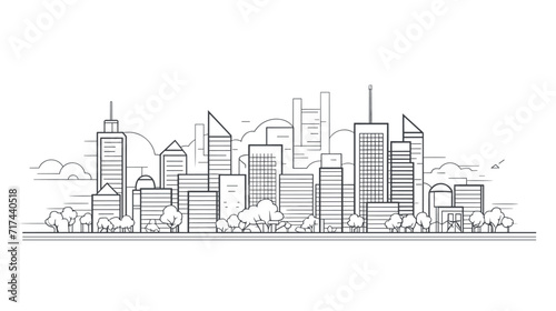 Architectural vector illustration featuring a city skyline with sleek skyscrapers  capturing the futuristic and dynamic essence of modern urban development. simple minimalist illustration creative