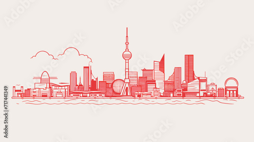 Abstract cityscape with iconic Japanese landmarks  illustrating the seamless integration of ancient customs and modernity in urban environments inspired by Japanese culture. simple minimalist