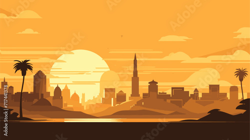 Abstract cityscape with iconic Egyptian landmarks  illustrating the fusion of ancient history and modernity in urban environments inspired by Egyptian culture. simple minimalist illustration creative
