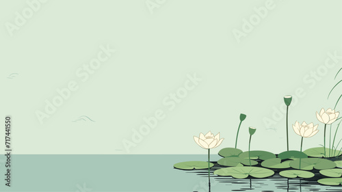 Vectorized lotus leaves floating on water  portraying the serene and calming aspects of aquatic greenery in a harmonious background. simple minimalist illustration creative