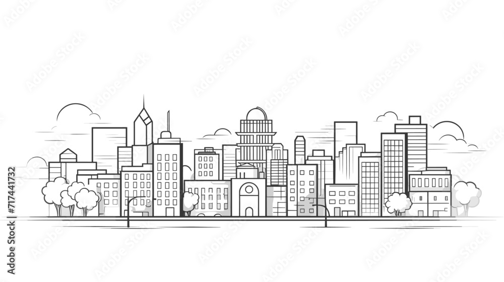 Vector illustration of a city skyline with lively streets  showcasing a blend of modern and historic buildings in a harmonious urban landscape. simple minimalist illustration creative
