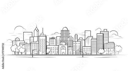 Vector illustration of a city skyline with lively streets showcasing a blend of modern and historic buildings in a harmonious urban landscape. simple minimalist illustration creative