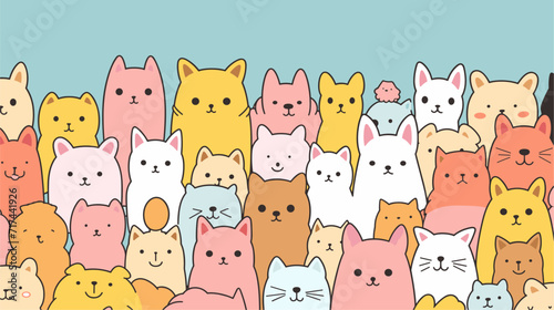 Cheerful vector illustration showcasing a seamless pattern of cute and fluffy pets  creating a delightful and charming backdrop for various applications. simple minimalist illustration creative