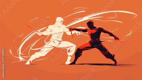 Energetic vector art background capturing dynamic fight scenes with powerful poses and impactful action  conveying intensity and movement. simple minimalist illustration creative