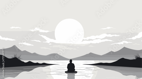 Monochromatic vector art expressing feelings of melancholy and reflection  using shadows and muted tones to convey a sense of introspective contemplation. simple minimalist illustration creative