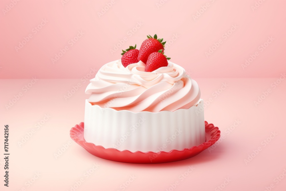 Vanilla and Strawberry Swirl Cake, on pink background, Generative AI