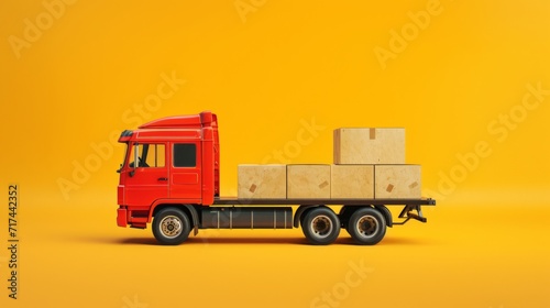 red truck with a load of boxes on a yellow background