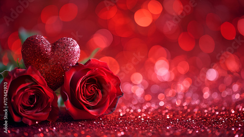 Valentines Day background with heart and roses  copy space  generative ai