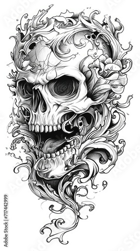 Skull tattoo flash, AI generated Image