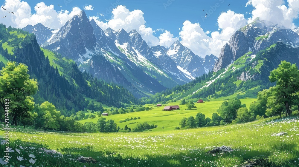 Idyllic Landscape Alps Green Meadows Clouds, Background Banner HD