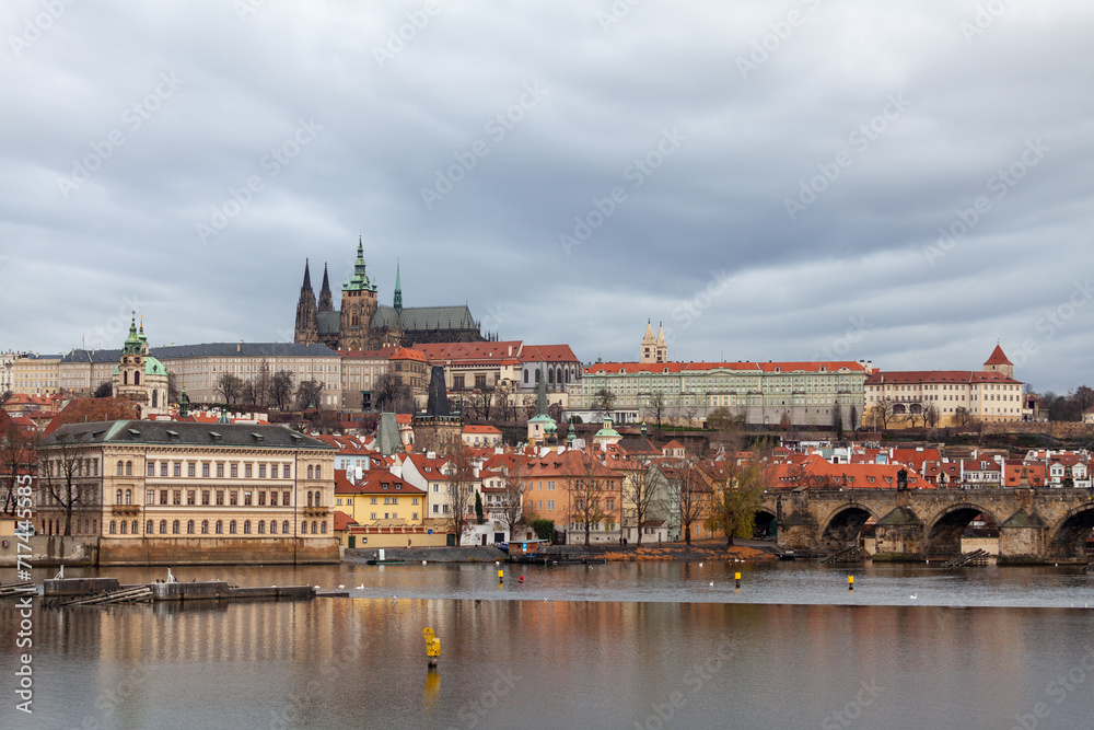 Prague Castle with St. Vitus Cathedral over Lesser town. Prague Castle with St. Vitus Cathedral over Lesser town.