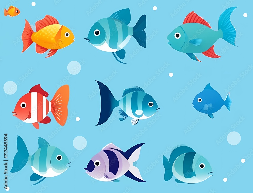 お魚アイコンセット風背景壁紙 お魚アイコンセット風背景壁紙