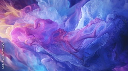Blue Purple Gold Liquid Ink Churning Together. Digital Art 3D Illustration 