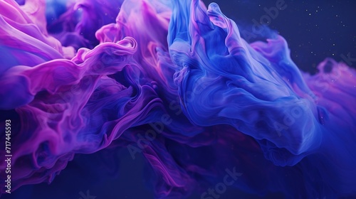 Blue Purple Gold Liquid Ink Churning Together. Digital Art 3D Illustration 