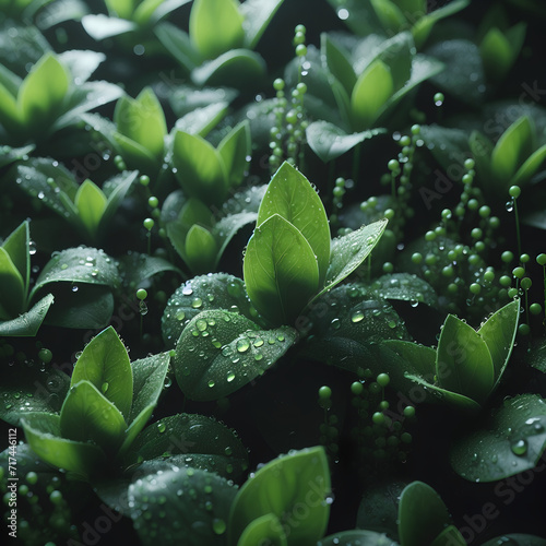 A vibrant green plant glistening with water droplets, showcasing the elegance of nature.
