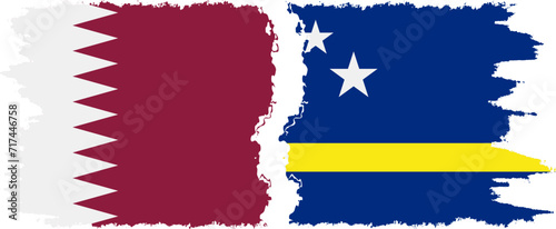 Curacao and Qatar grunge flags connection vector